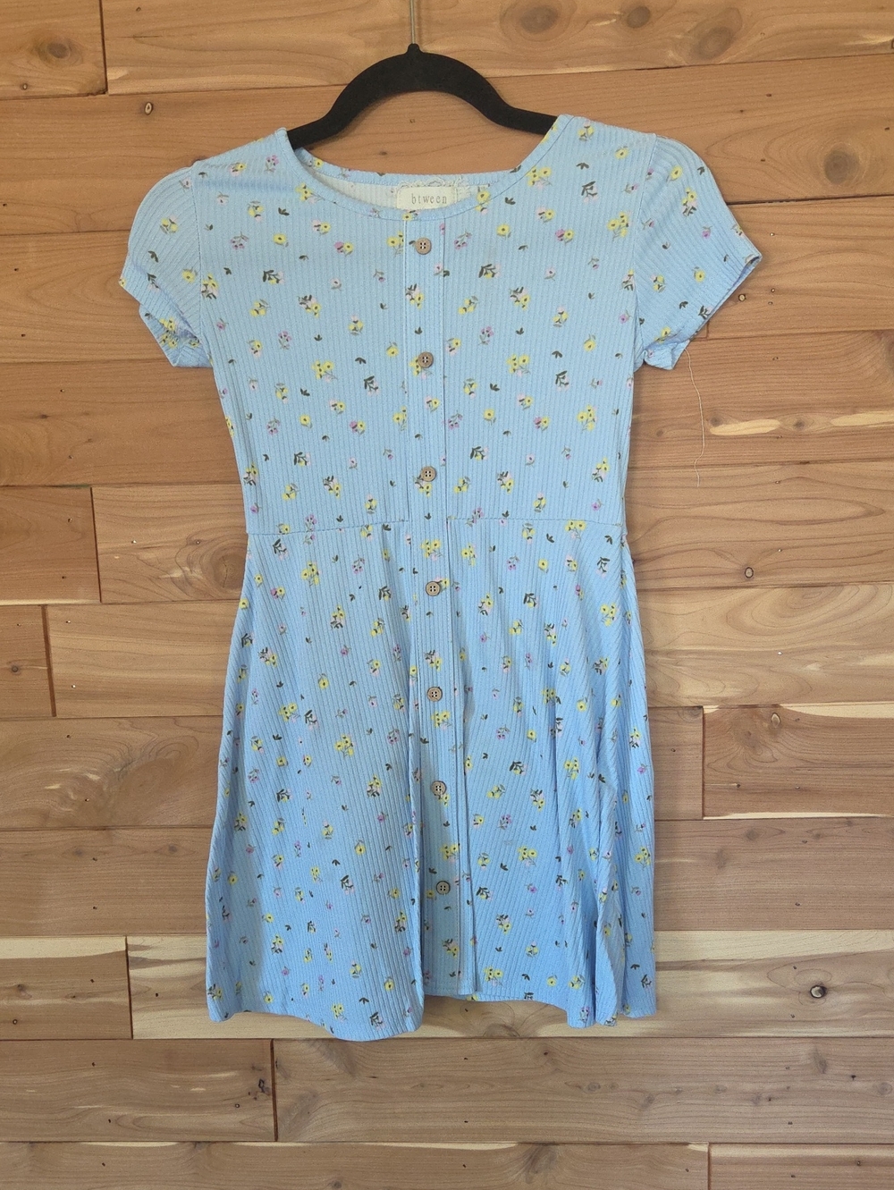 btween Light Blue Floral Button-Front Kids Dress